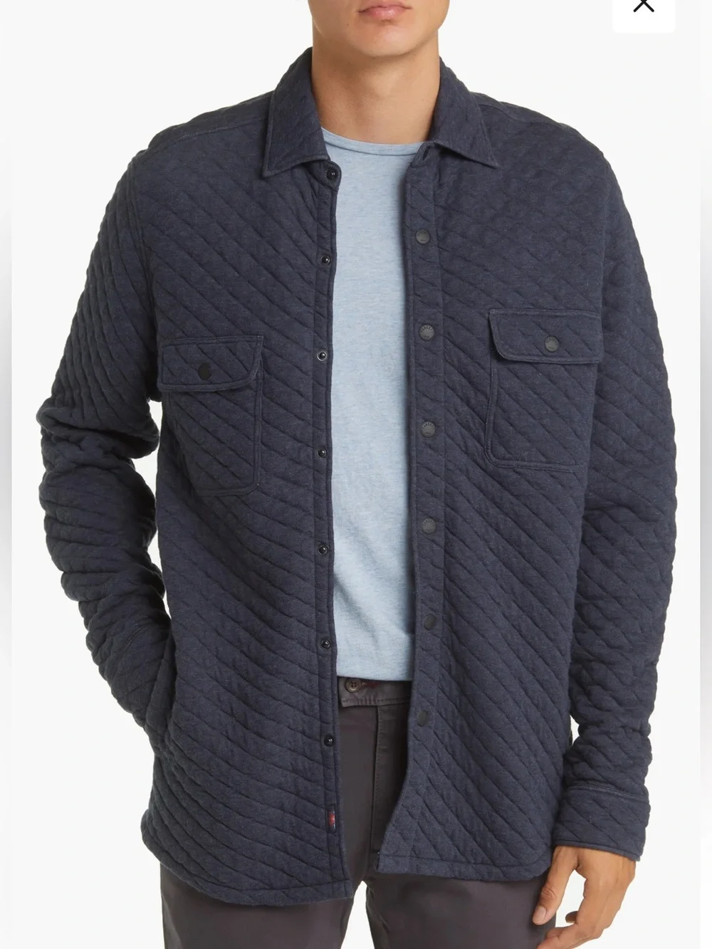 Faherty Men’s Epic Quilted Fleece CPO Shirt Jacket - Navy Melange sz XL